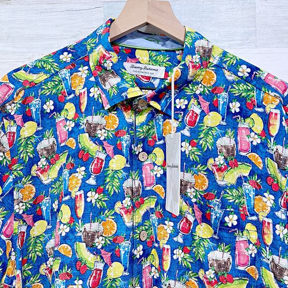 Tommy Bahama Veracruz Cay Happy Hour Shirt Blue Floral Cocktail Mens Large - Picture 2 of 10